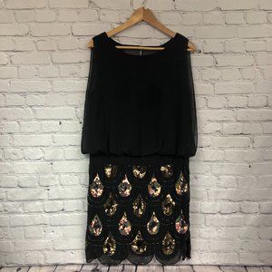 Betsy Adam- Size 12 Roaring 20's Blouson Dress.  Black with teardrop sequence